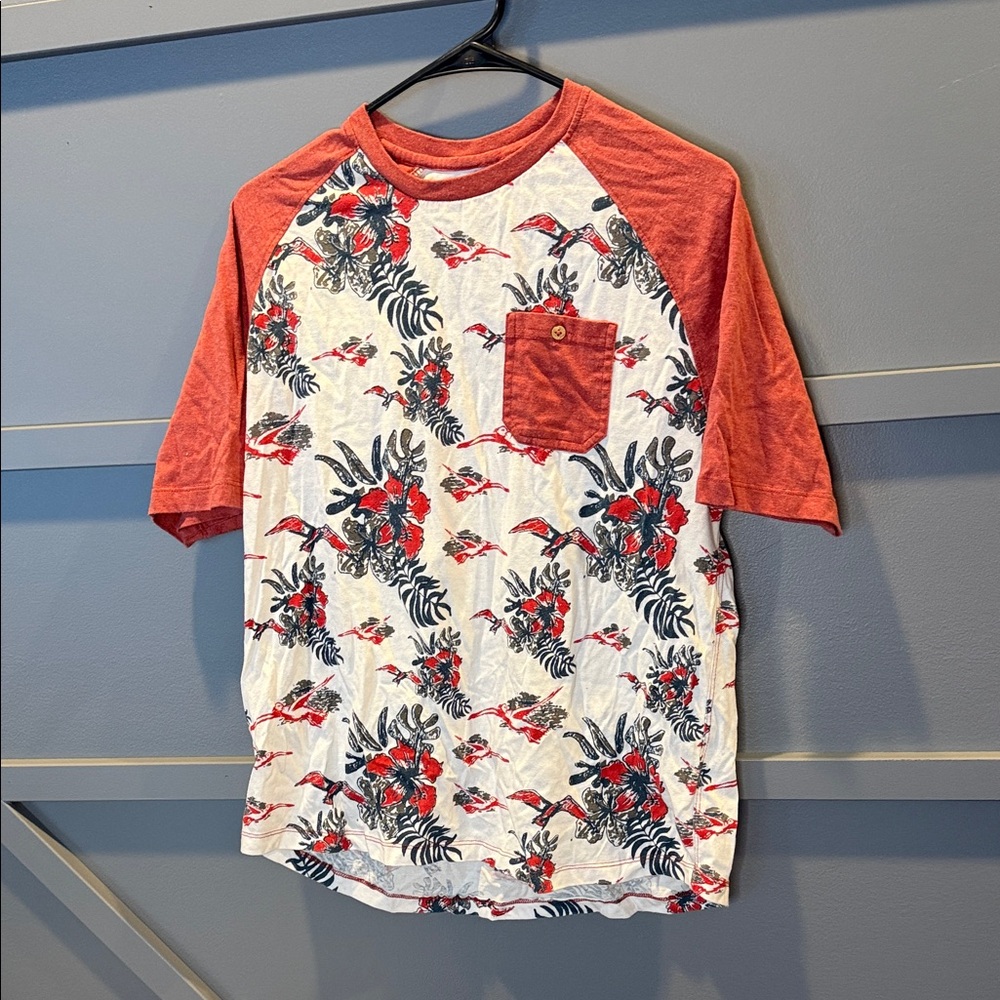 Men's Floral Red and White Raglan Tee
